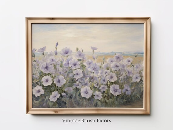 Lavender Petunia Garden Oil Painting Soft Vintage Floral Poster