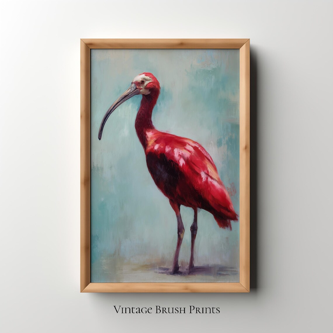 Red Ibis Oil Painting Vintage Farmhouse Bird Portrait Wall Decor Poster