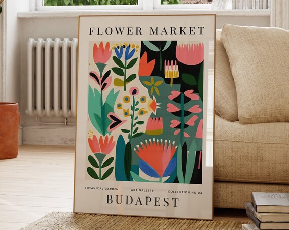 Budapest Flower Market No 4 Green Pink Abstract Botanical Garden Poster