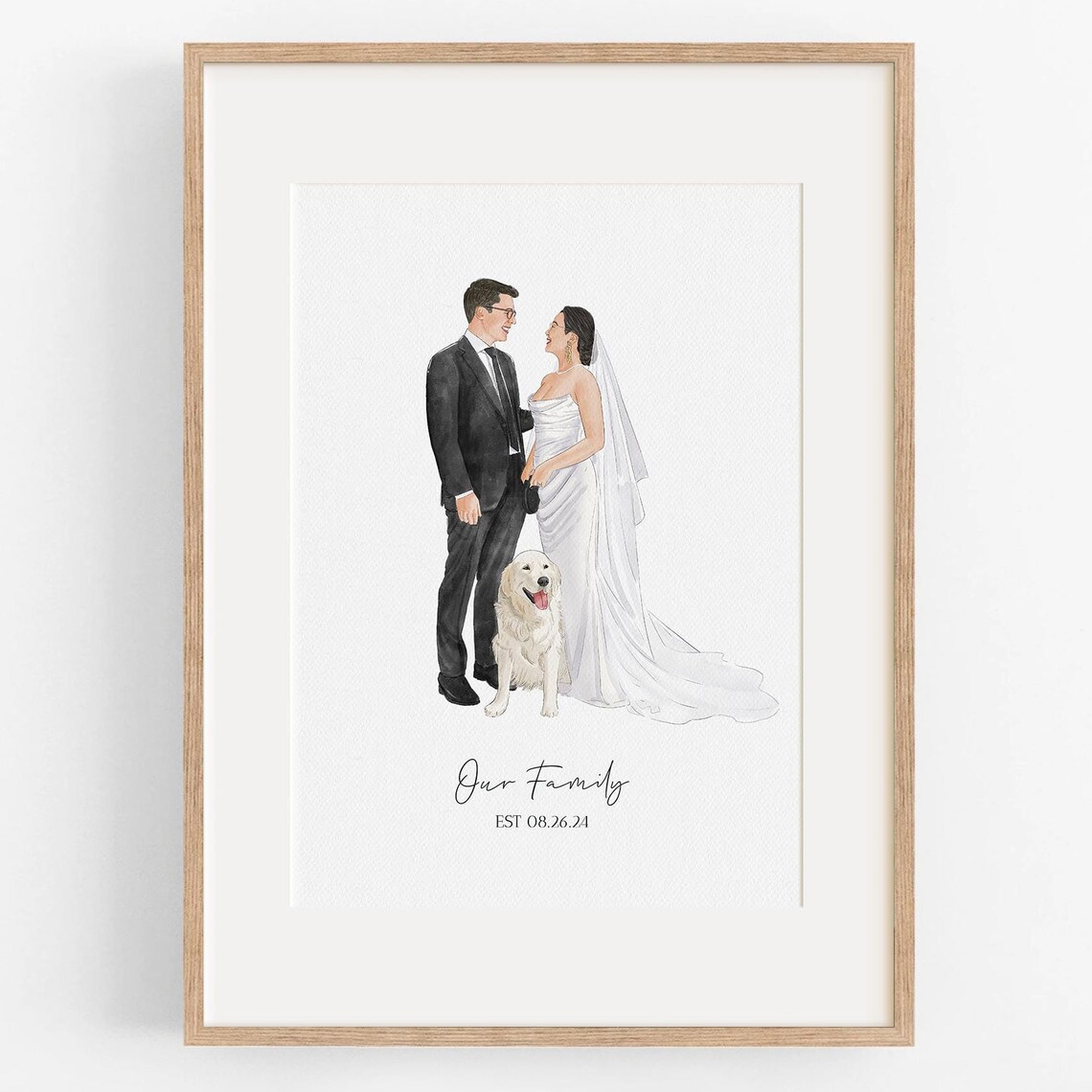 Our Family Bride Groom Golden Retriever Wedding Portrait Poster