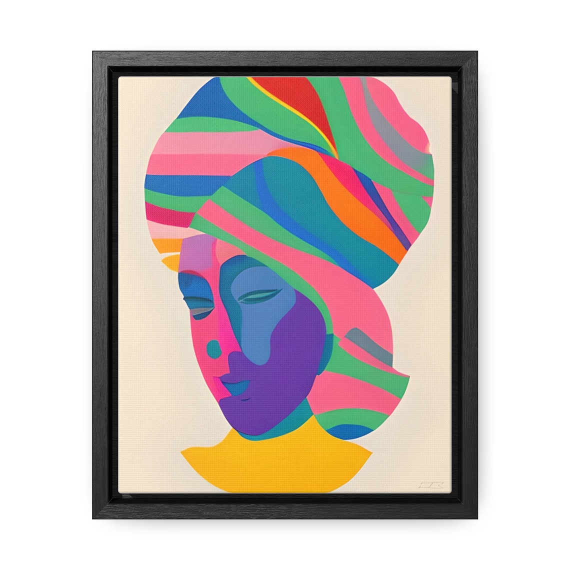 Mother Colorful Striped Headscarf Woman Abstract Portrait Print
