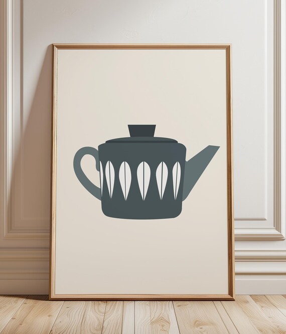 Midcentury Modern Teapot Retro Kitchen Ceramic Decor Wall Art