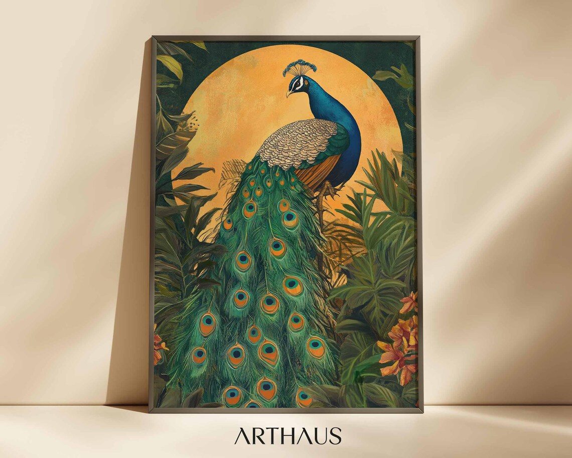 Green Peacock Indian Folk Art Print, Mughal Style