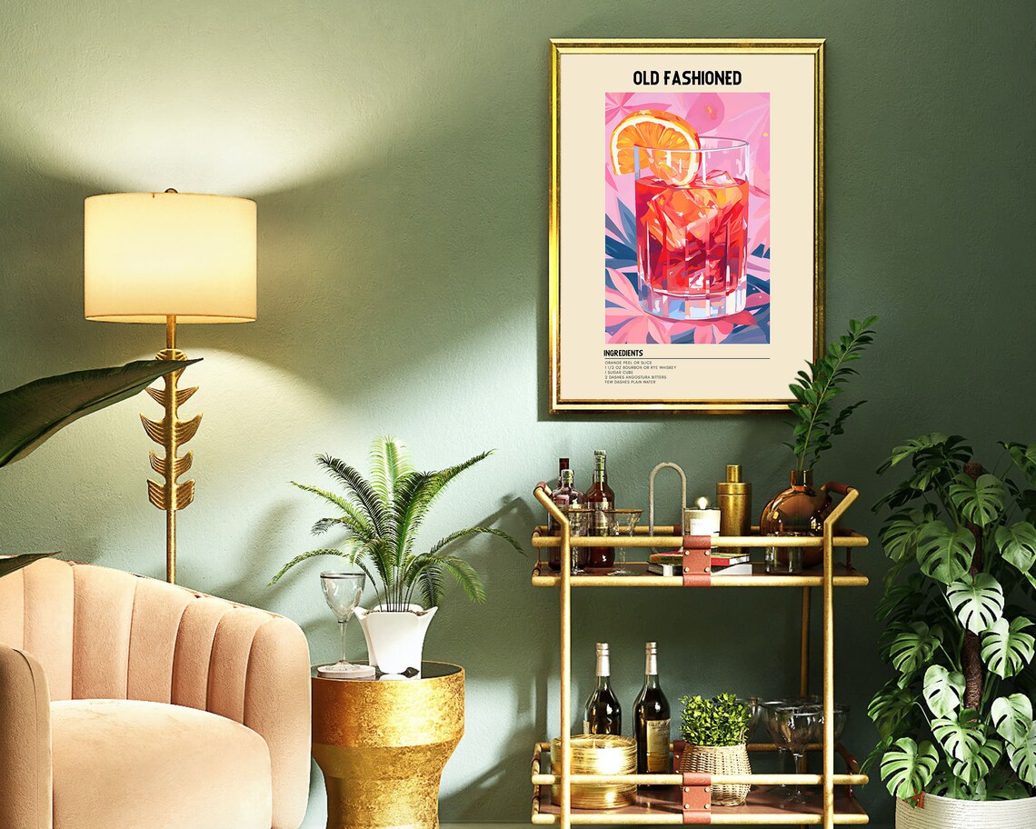 Old Fashioned Cocktail Print, Bar Cart Decor - Image 3