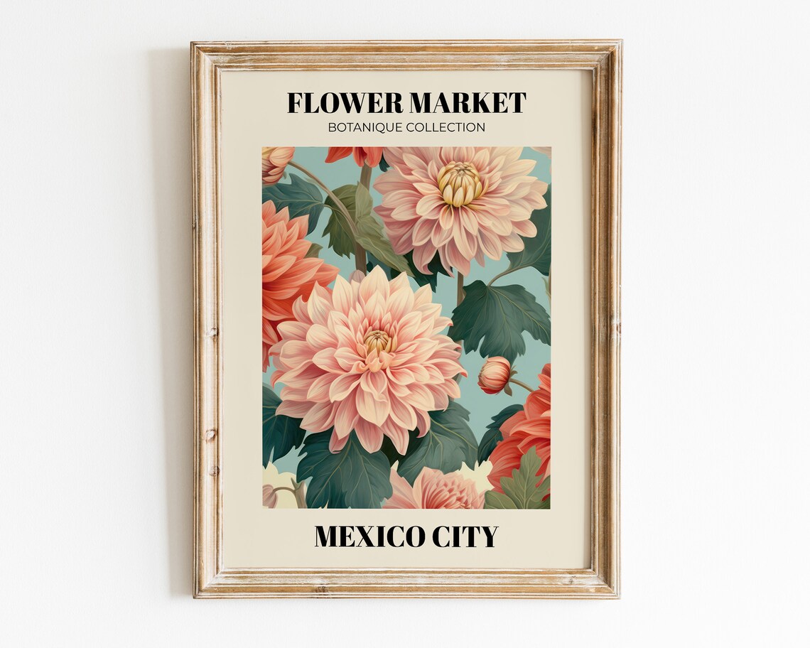 Flower Market Mexico City Botanical Dahlia Blossom Art Wall Poster - Image 2