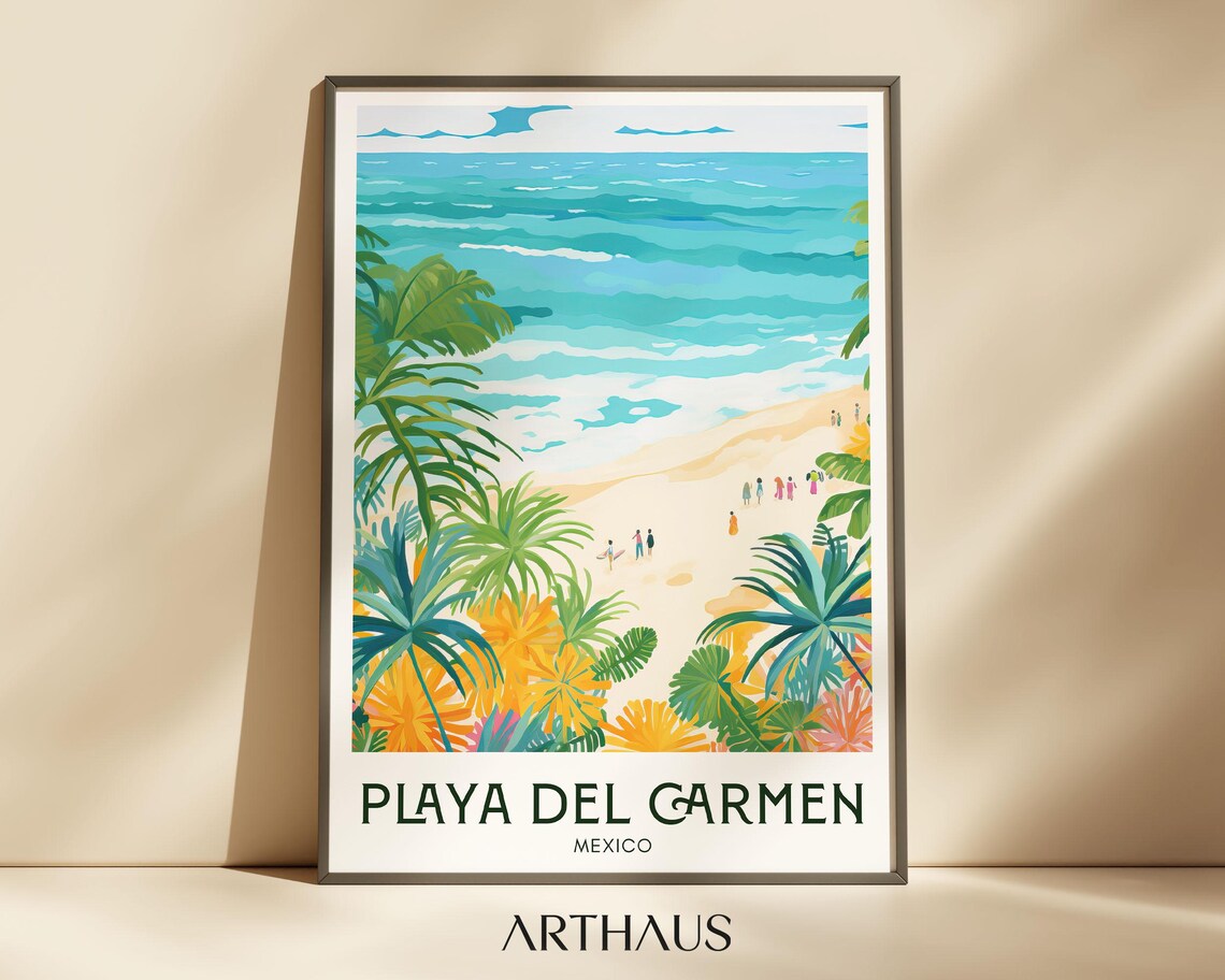 Playa Del Carmen Retro Travel Poster, Mexico Travel Poster