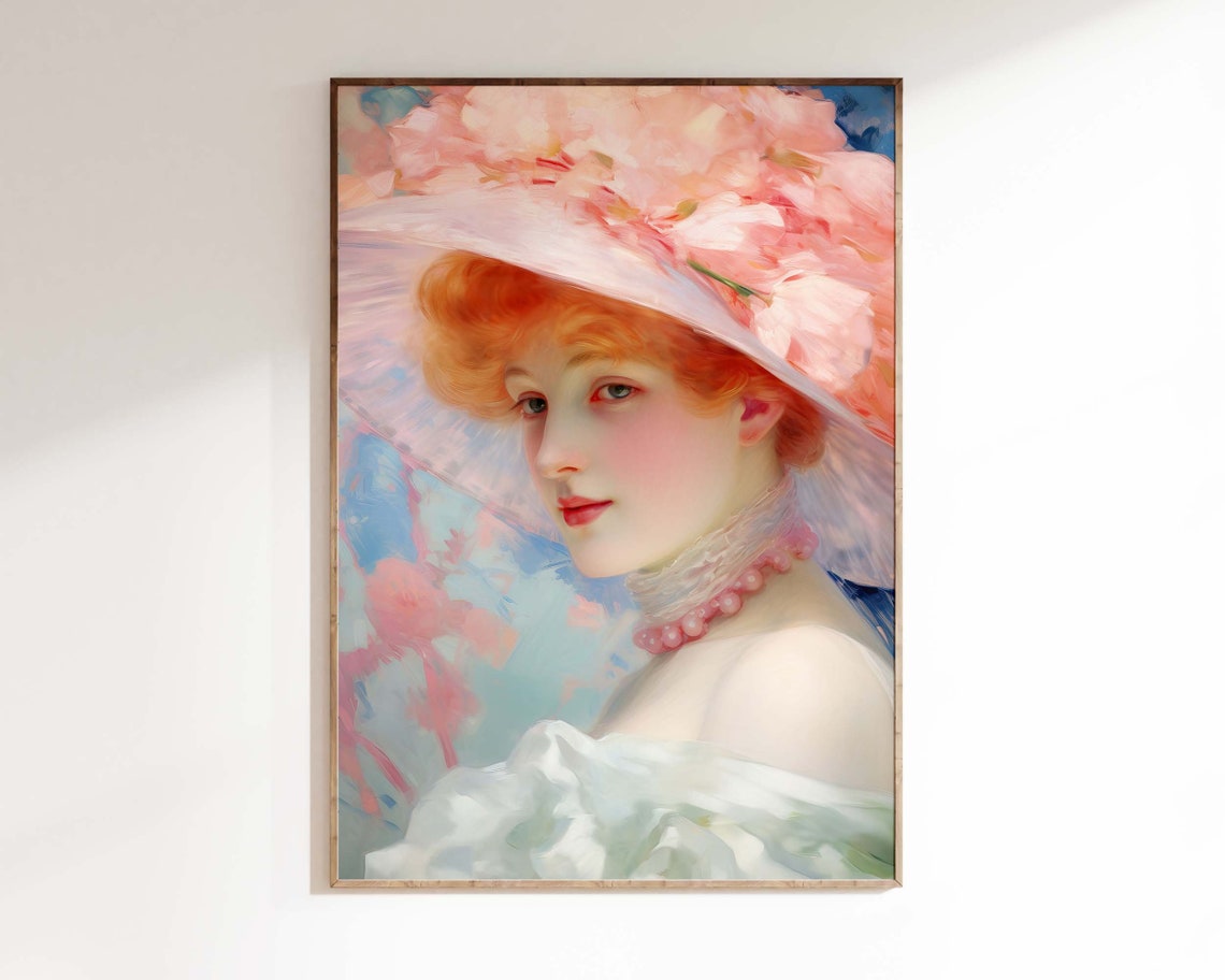 Regency Pink Hat Lady Portrait Vintage Coquette Style Poster - Image 3