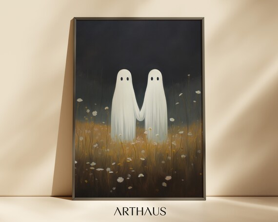Ghosts Wall Art Halloween Art Print Halloween Decor Cute Ghosts In Field Spooky Vintage Halloween