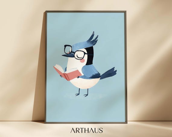 Nursery Bird Wall Art Kids Room Decor Cute Animal Boho Toddler Kids Room Decor Blue Bird Print Playful Childrens Decor