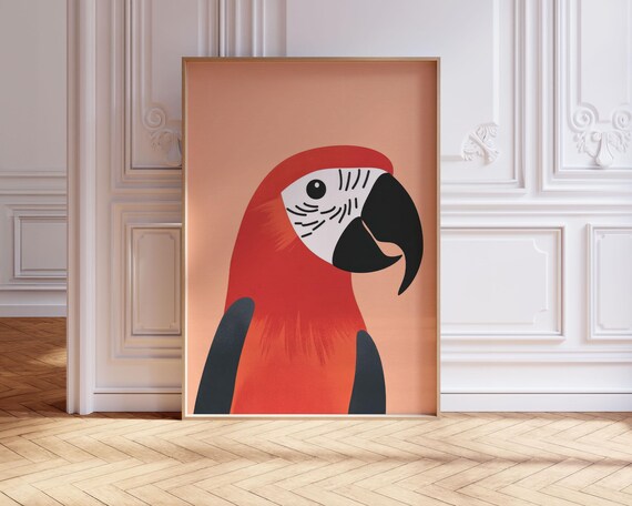Red Macaw Parrot Kids Room Nursery Decor Cute Tropical Bird Illustration Poster