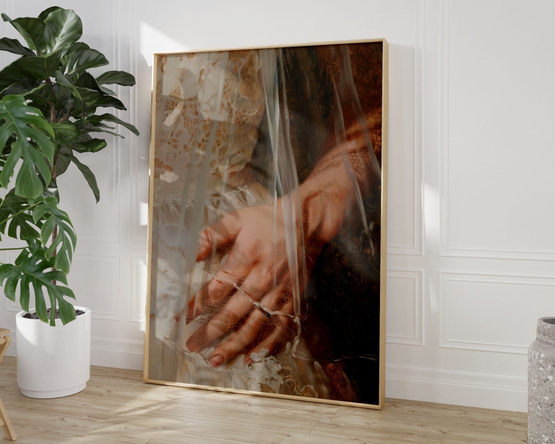 Regency Style Altered Portrait Hands Veil Lace Detail Poster - Image 3