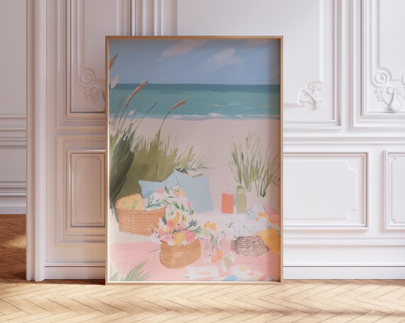 Pastel Beach Picnic Summer Coastal Girly Ocean View Art Poster
