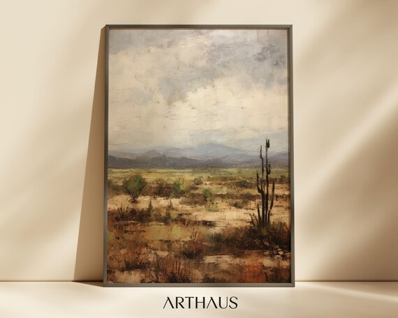 Desert Oil Painting Southwestern Art Print Vintage Wall Art Warm Tone Landscape Print Vintage Desert Wall Art