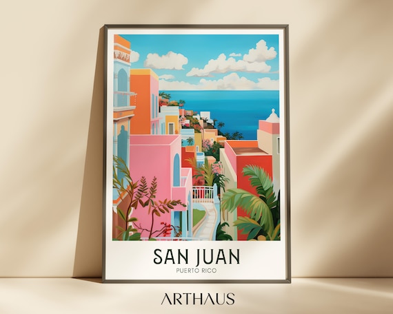 Puerto Rico Travel Poster, San Juan Mid-Century Modern