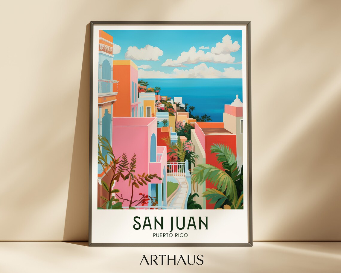 Puerto Rico Travel Poster, San Juan Mid-Century Modern
