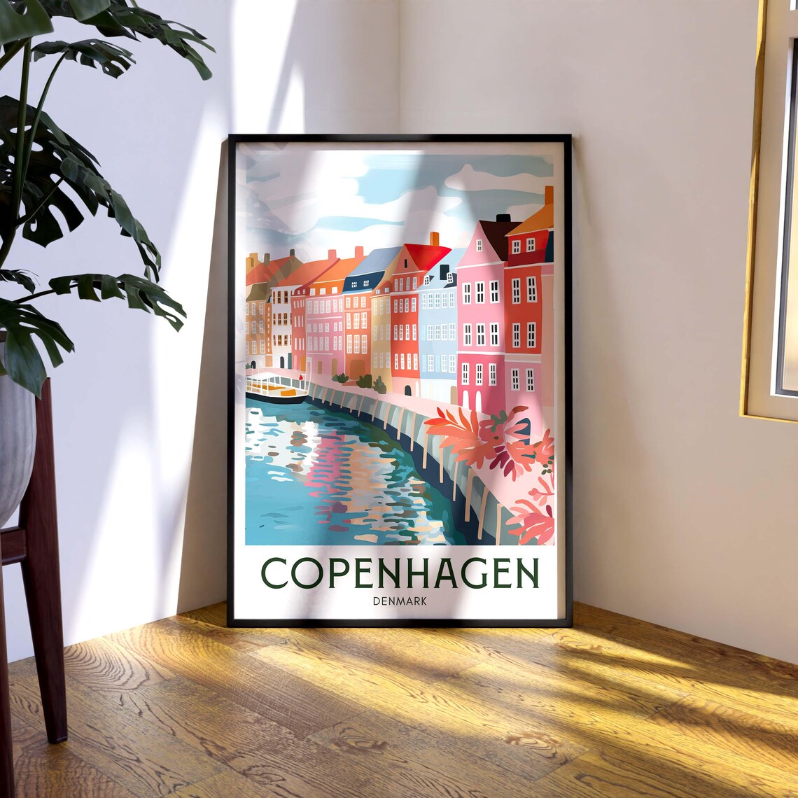 Copenhagen Vintage Travel Poster, Europe City Print