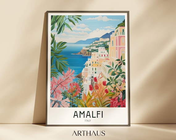 Amalfi Coast Travel Poster, Mid Century Modern Art Print