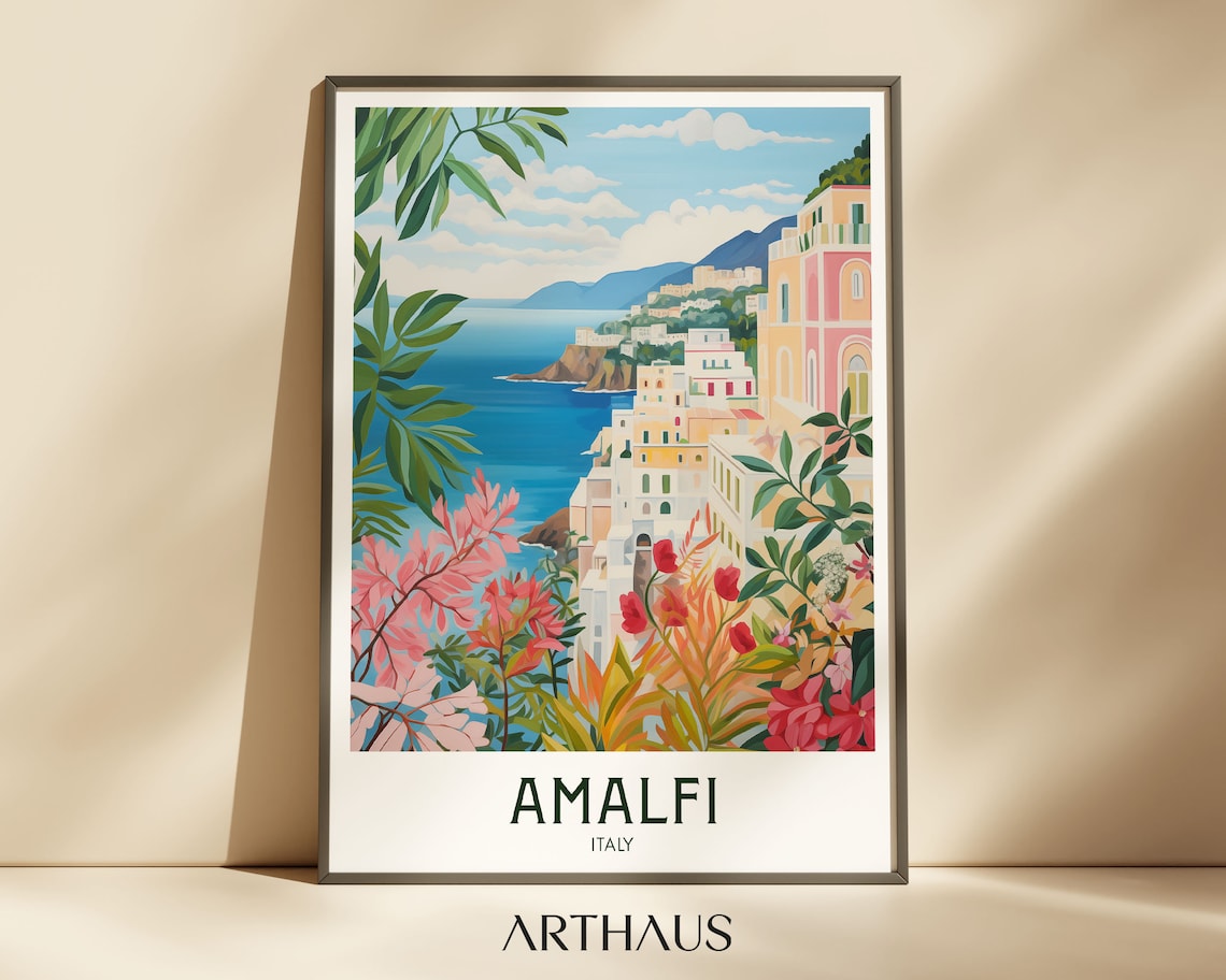 Amalfi Coast Travel Poster, Mid Century Modern Art Print