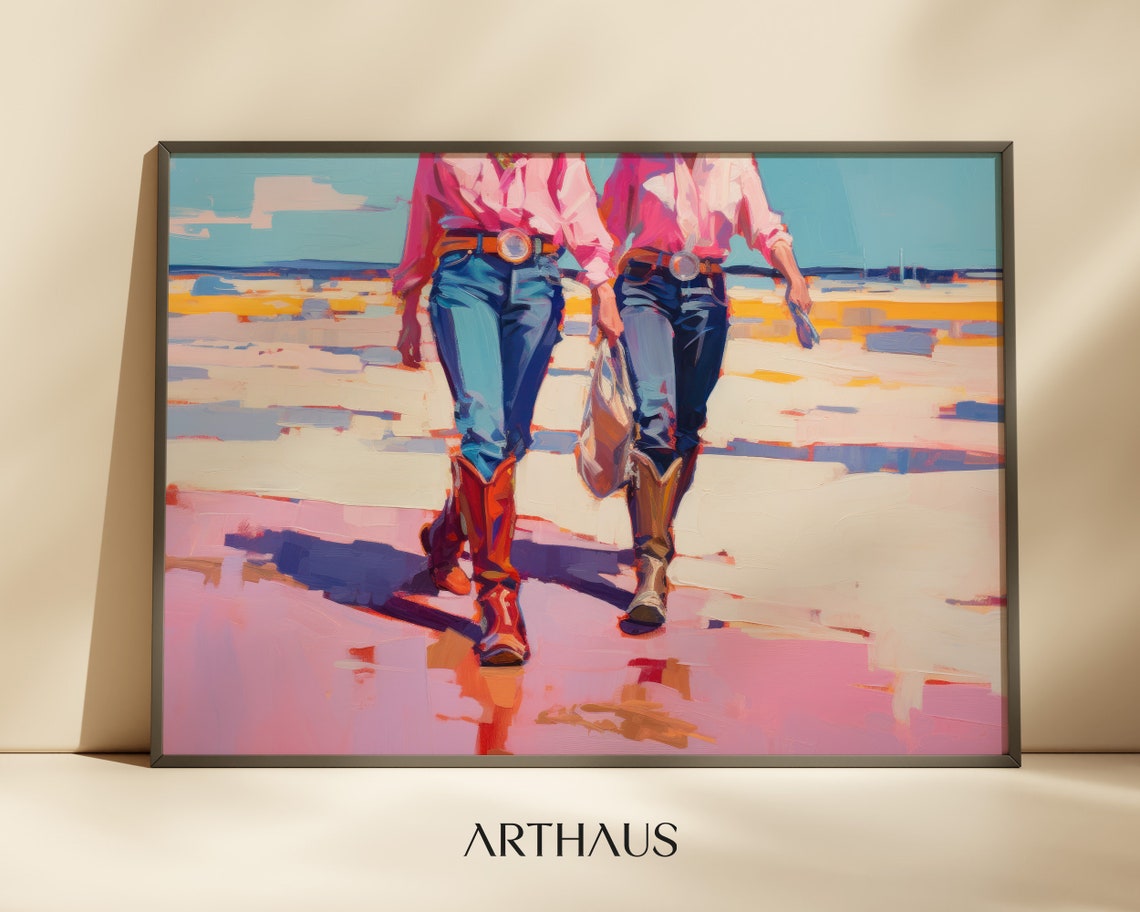 Coastal Cowgirl Print Western Cowgirl Aesthetic Girly Girl Painting Hot Pink Wall Art Preppy Cowgirl Print