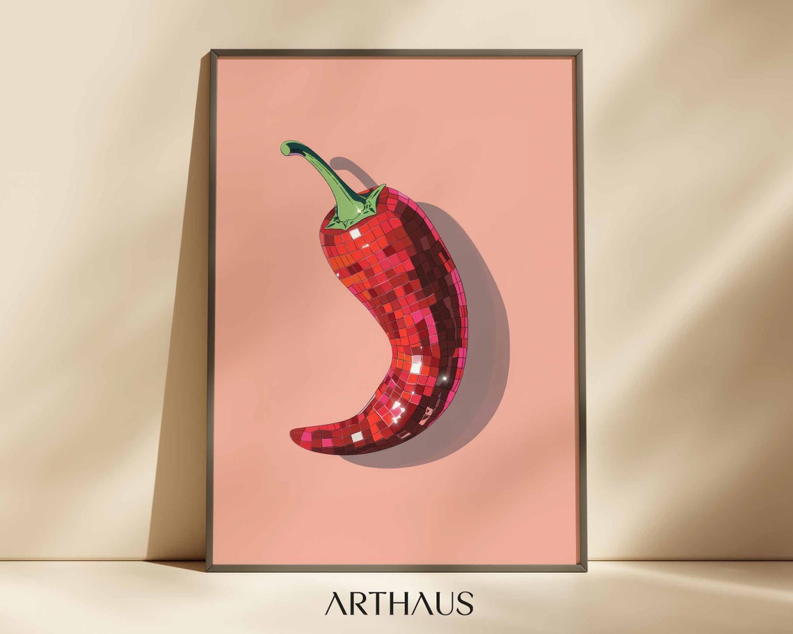 Disco Chili Pepper Maximalist Pink Dopamine Kitchen Art Poster
