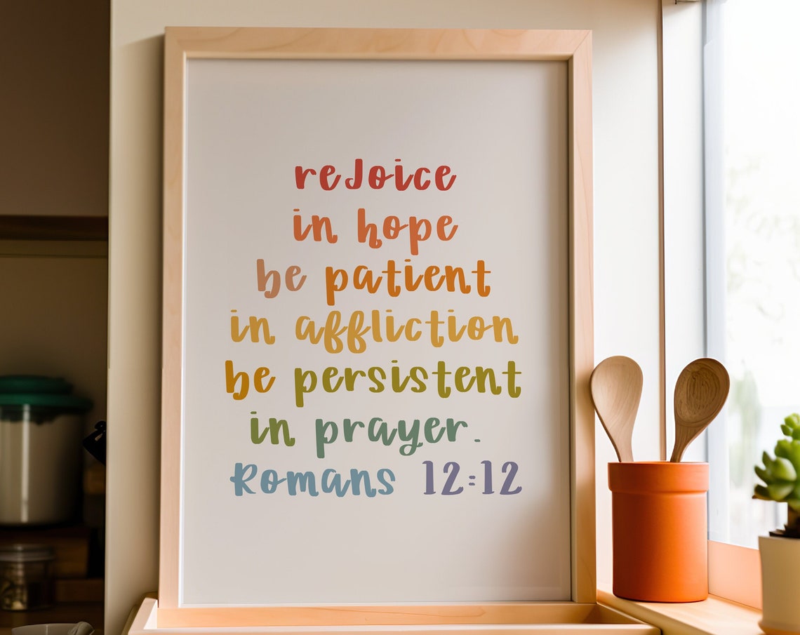 Retro Christian Wall Print Rejoice Print Christian Poster Bible Verse Wall Decor Large Art Christian Gift Romans - Image 4