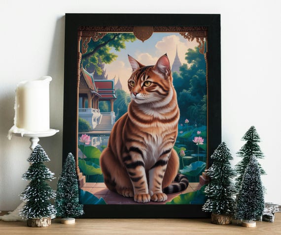 Thai Cat Temple Portrait Art Exotic Feline Print