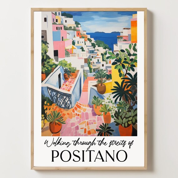 Walking Through the Streets of Positano Italy Coast Travel Poster