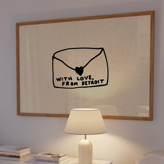 With Love From Detroit Envelope Line Drawing Minimalist City Poster