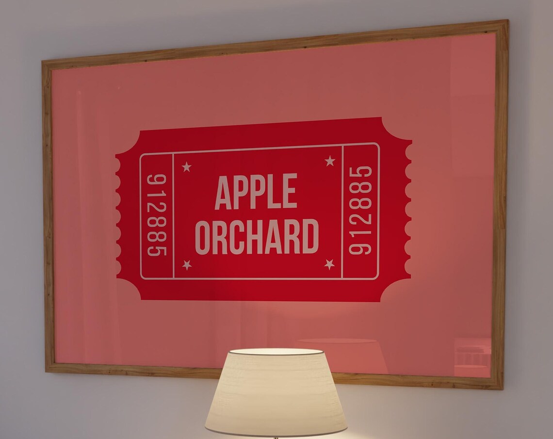 Apple Orchard Print Trendy Autumn Wall Art Ticket Stub Print Fall Aesthetic Decor Cute Apple Poster 1 Horizontal Print