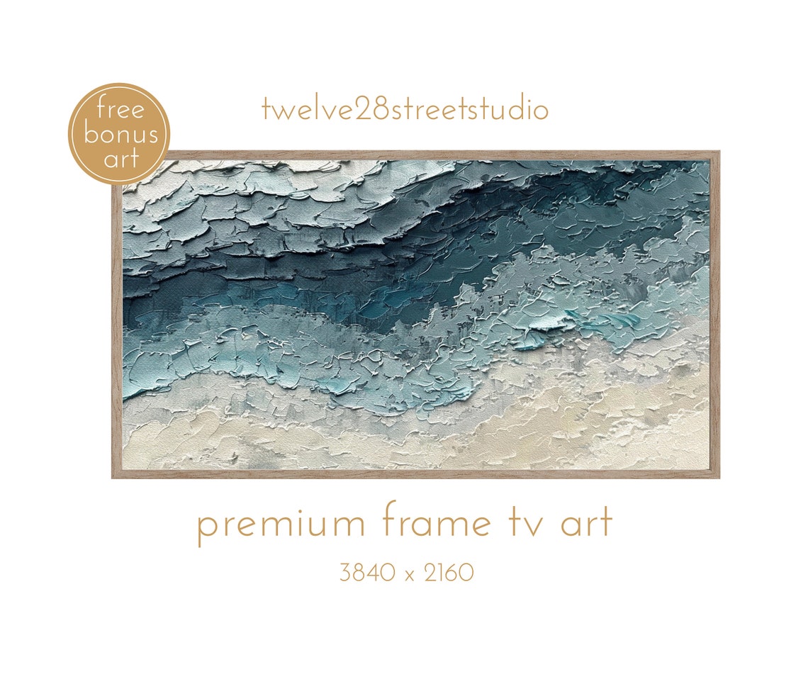 Cool Blue Teal Ocean Waves Layered Impasto Textured Abstract Poster