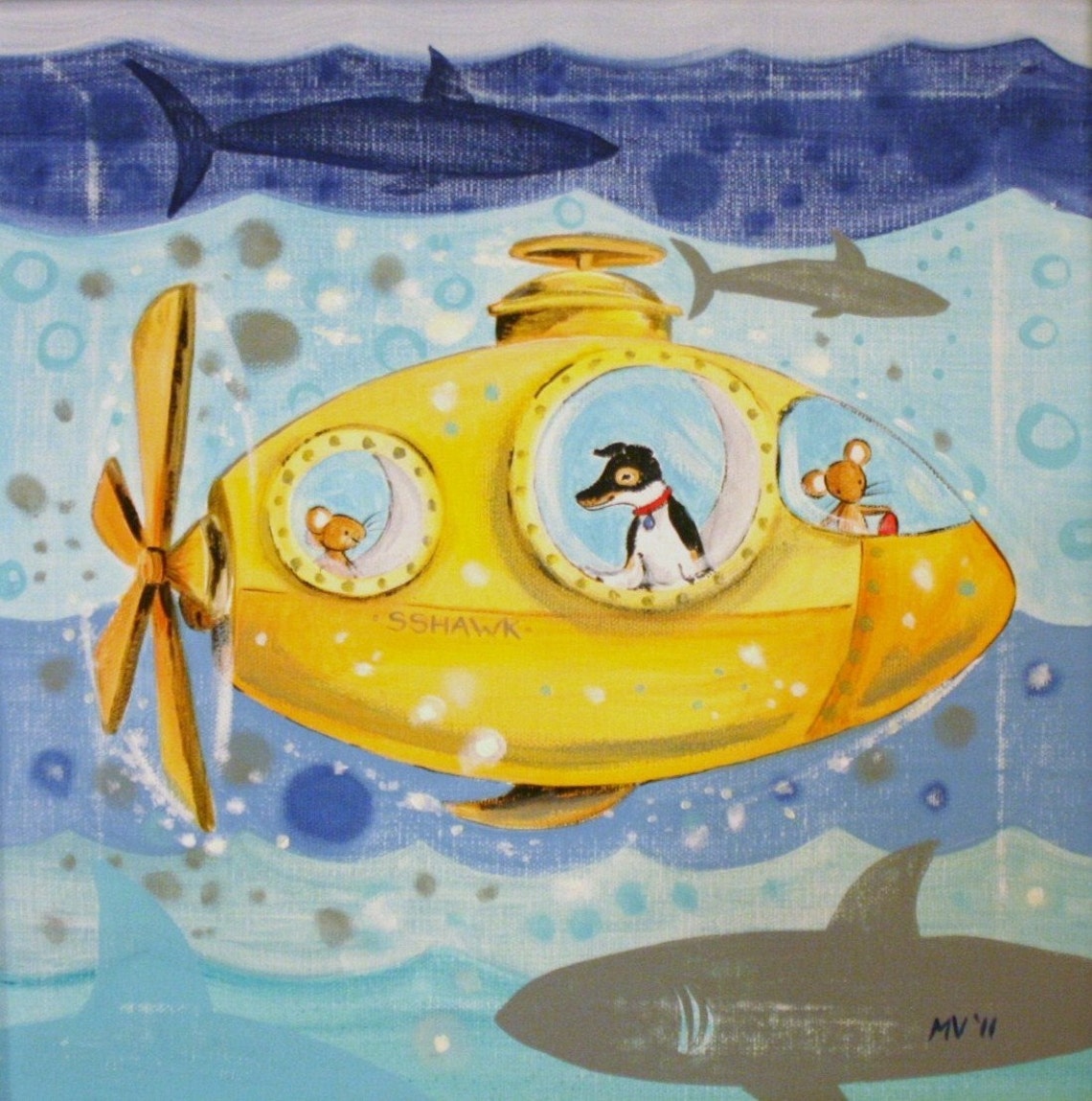 Yellow Submarine SSHAWK With Dog And Mice Crew Ocean Art Poster