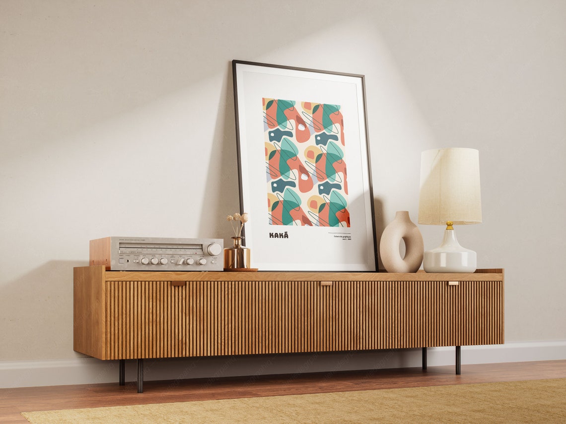 Kaka Galerie Graphiques Abstract Teal Orange Patterned Art Print - Image 2