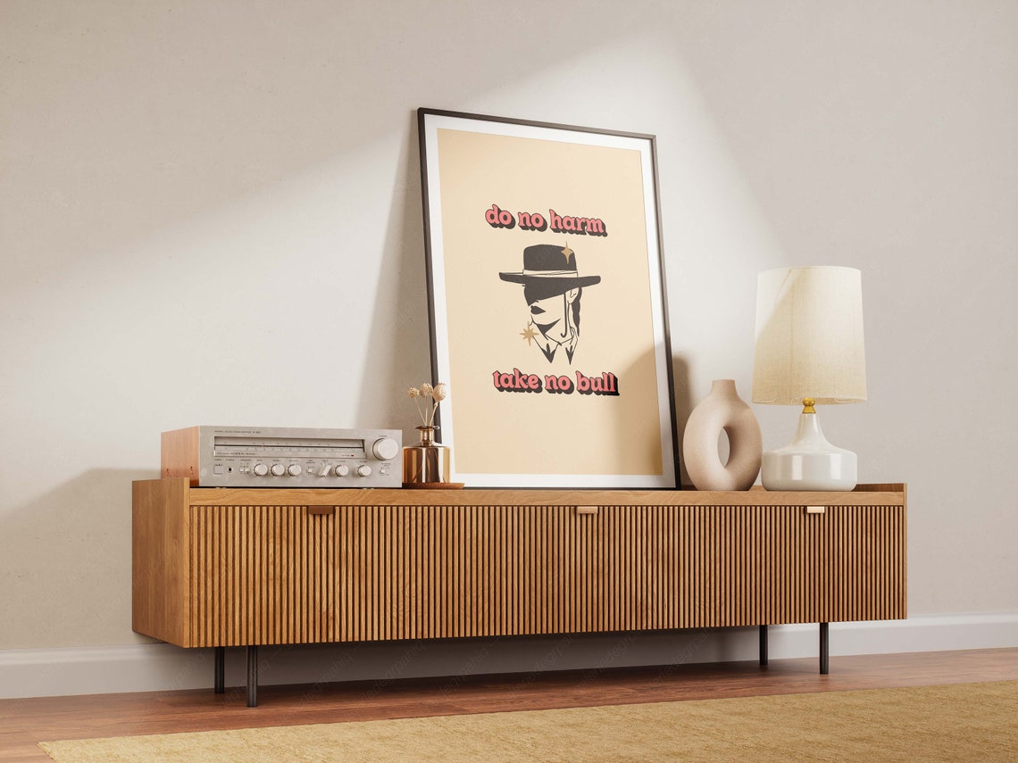 Do No Harm Take No Bull Cowgirl Hat Retro Western Typography Poster - Image 2