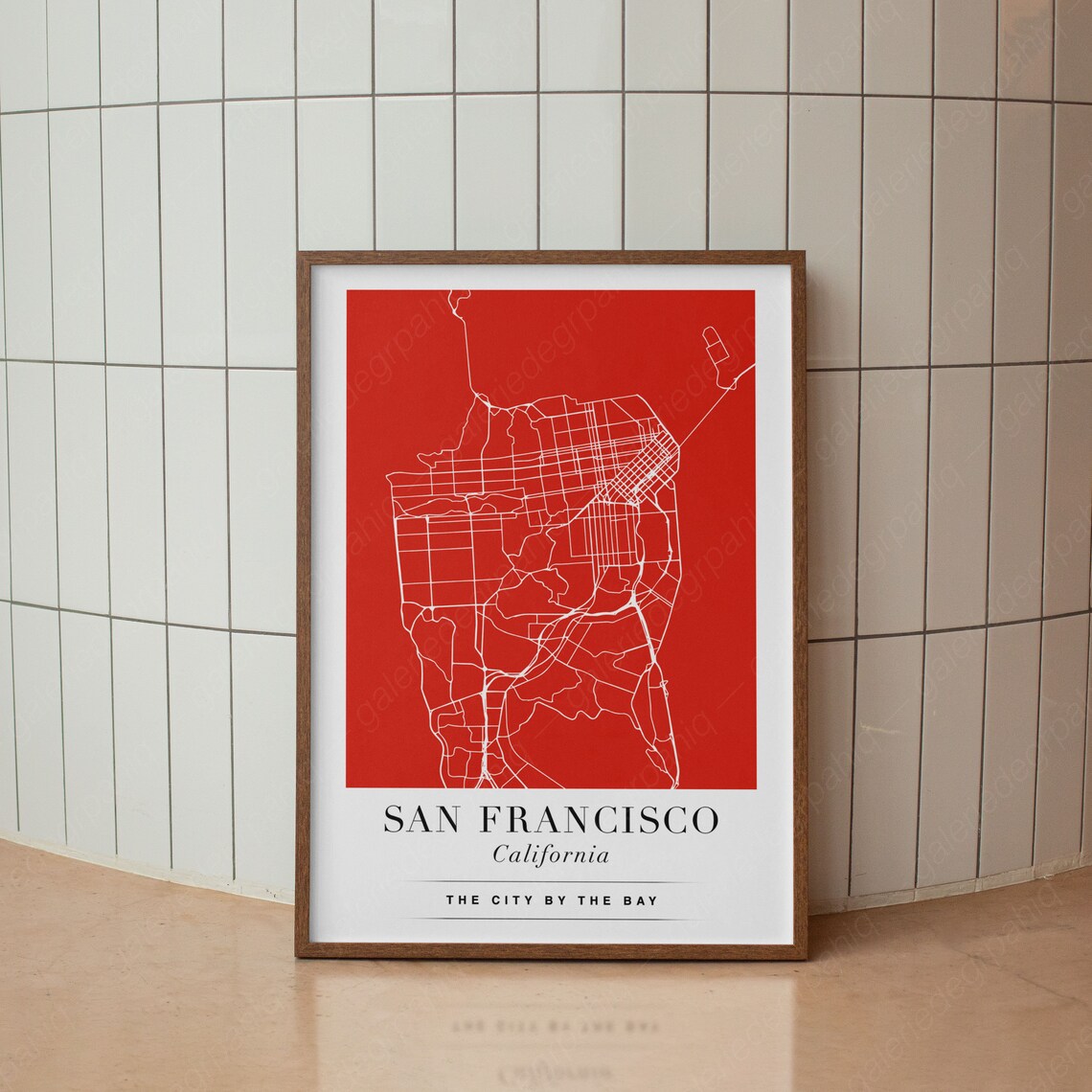 San Francisco California Red City Street Map Minimalist Art Poster