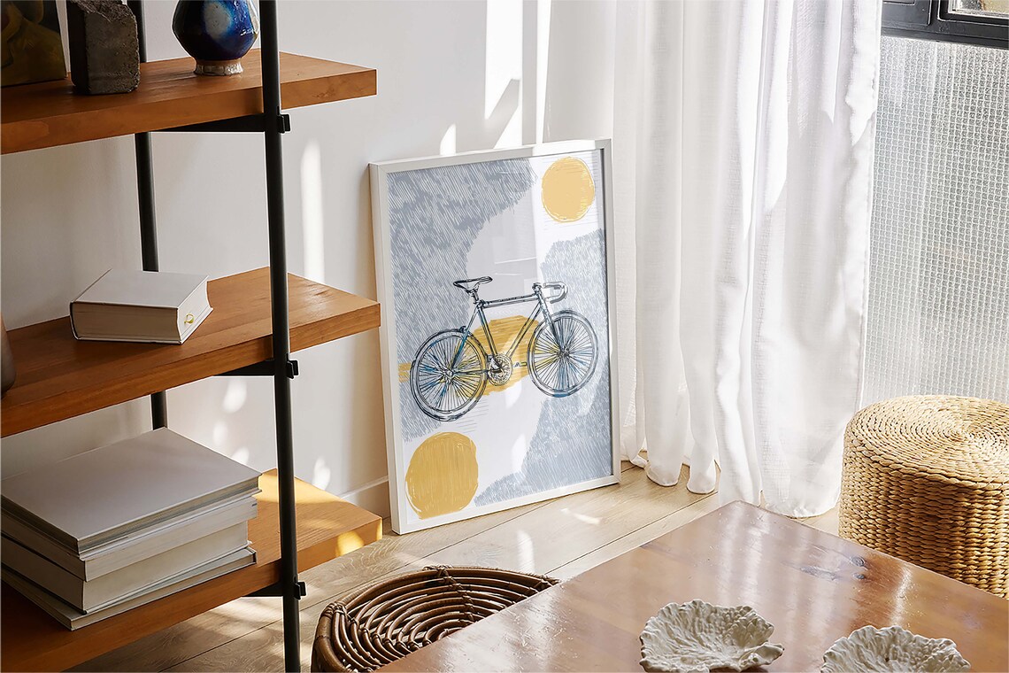Vintage Bicycle Sketch Golden Sun Circles Minimalist Bike Art Poster - Image 4