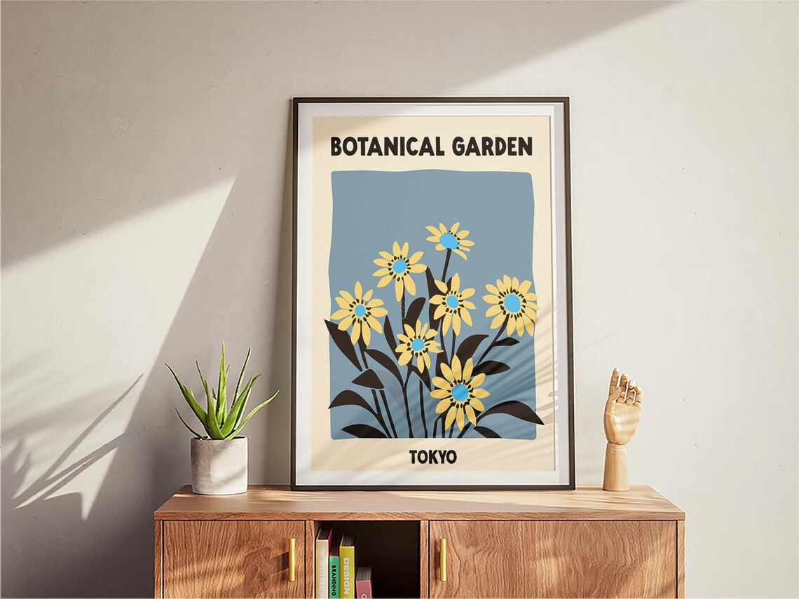Tokyo Botanical Garden Yellow Daisy Flower Mid Century Modern Poster - Image 3