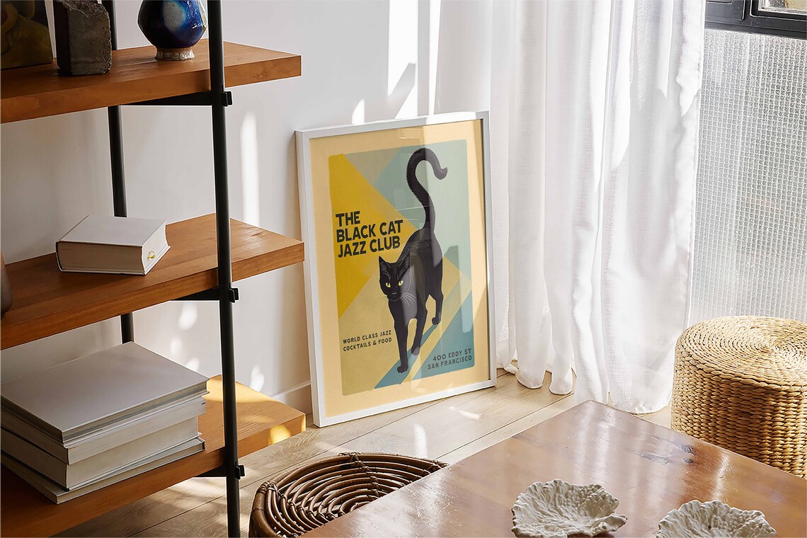 The Black Cat Jazz Club San Francisco Retro Cat Music Bar Poster - Image 4