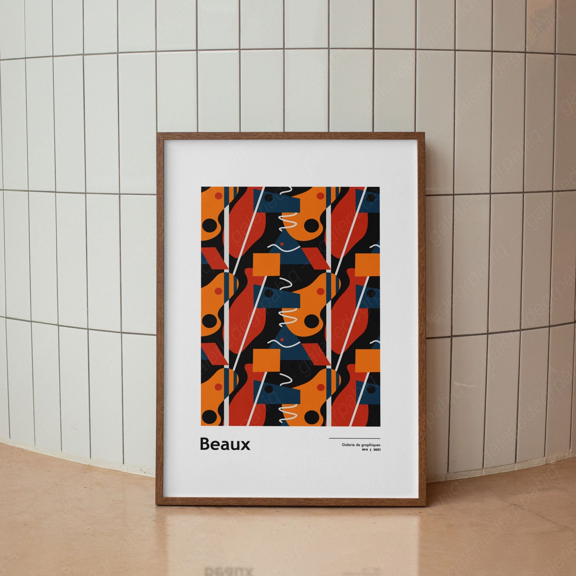 Beaux Galerie Graphiques Abstract Geometric Navy Orange Art Print