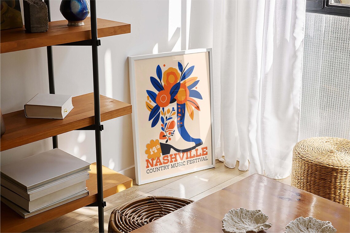 Nashville Country Music Festival 14th Cowboy Boot Floral Art Poster - Image 4