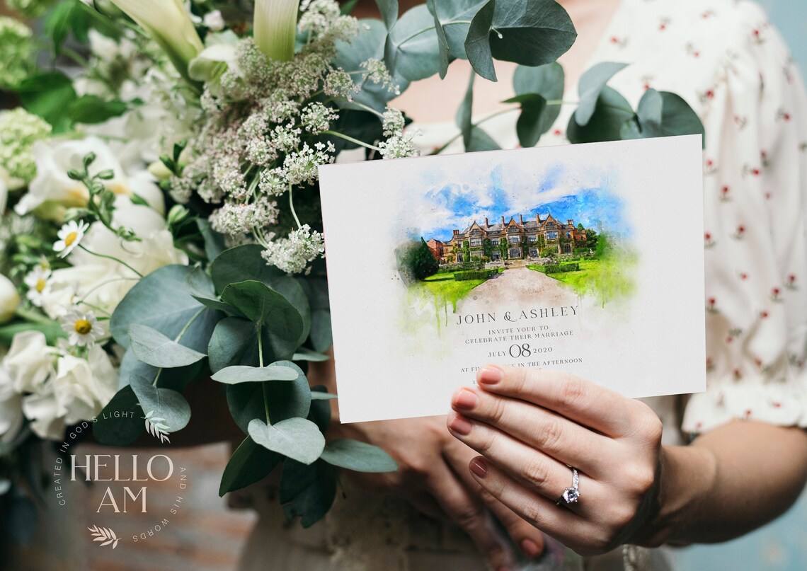 Custom Watercolor Wedding Venue Portrait Art Print - Image 4