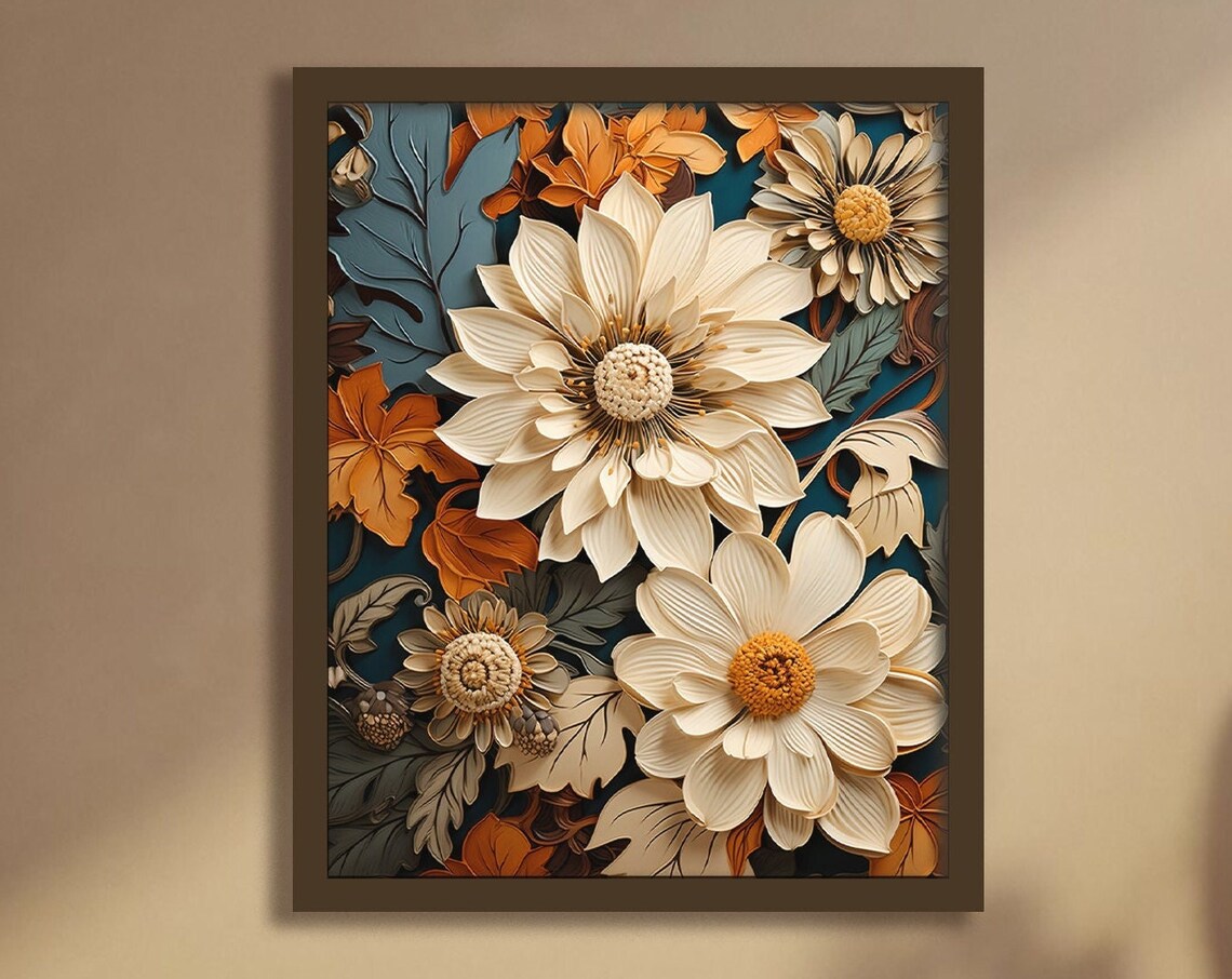 Boho Floral Botanicals, Neutral Wall Art Print