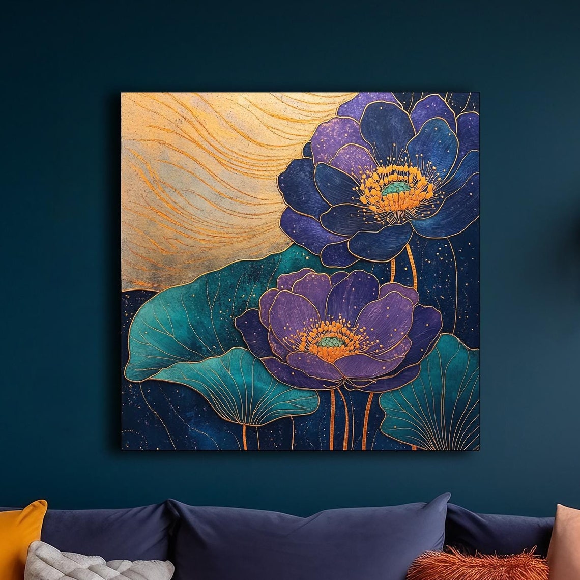 Elegant Purple Teal And Gold Abstract Floral Print Square Print Boho Flower Poster Room Decor Bedroom Art Home Decor Bold - Image 4