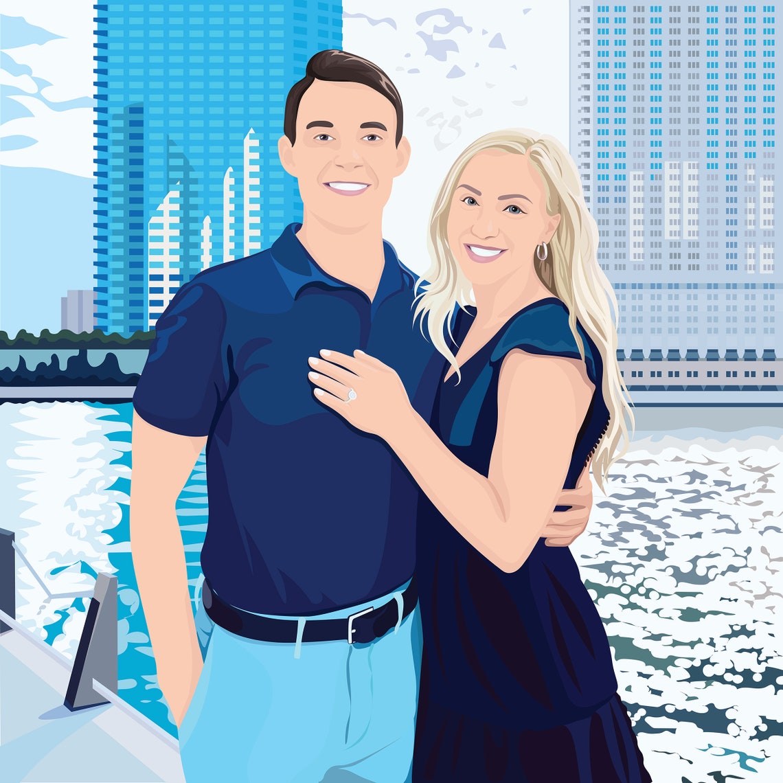 Paris Eiffel Tower Sunset Marriage Proposal Illustration Poster - Image 4