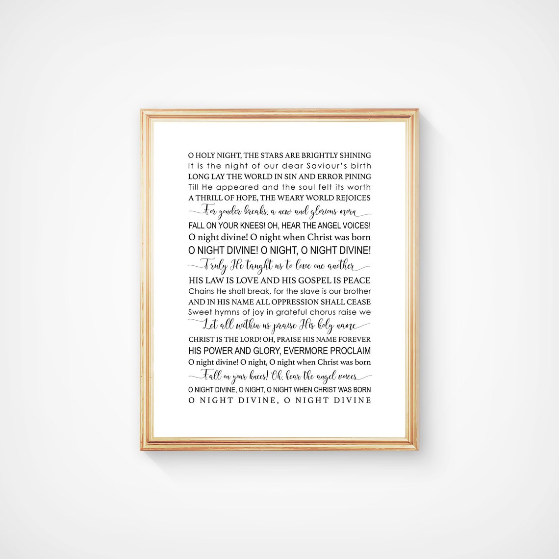 O Holy Night Christmas Hymn Carol Lyrics Typography Wall Art - Image 5