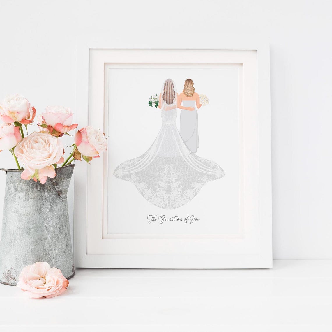 Two Brides Back View Generational Wedding Illustration Poster - Image 4
