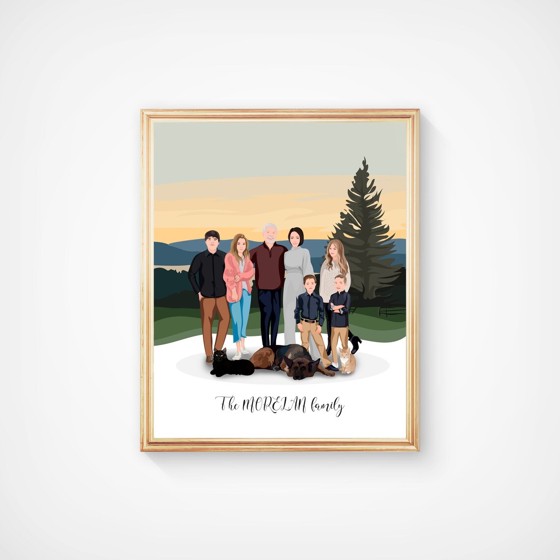 Morelan Family Mountain Sunset Portrait With Dogs and Cat Poster - Image 3