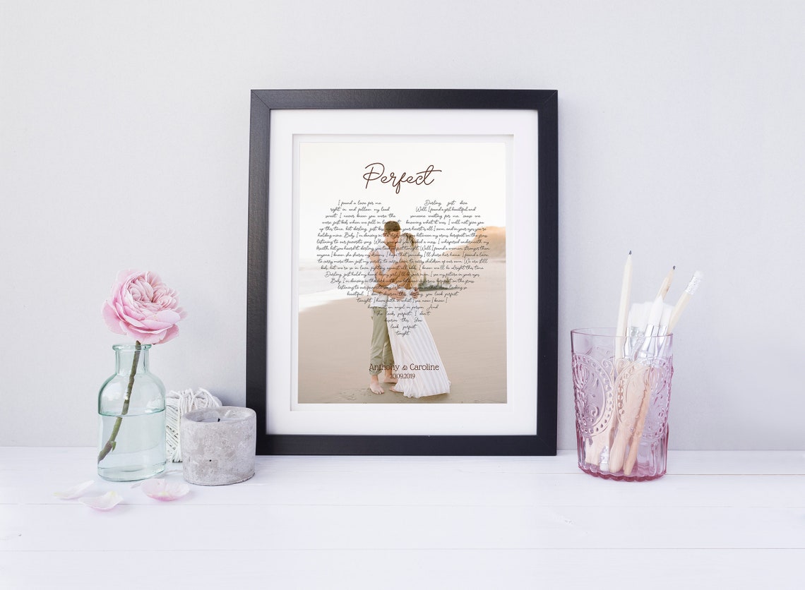 Perfect Ed Sheeran Heart Shaped Lyrics Beach Wedding Photo Poster - Image 4