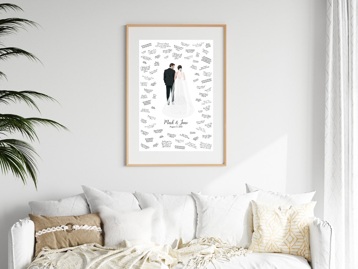 Mark and Jane Couple Back View Wedding Guest Book Portrait Poster - Image 4