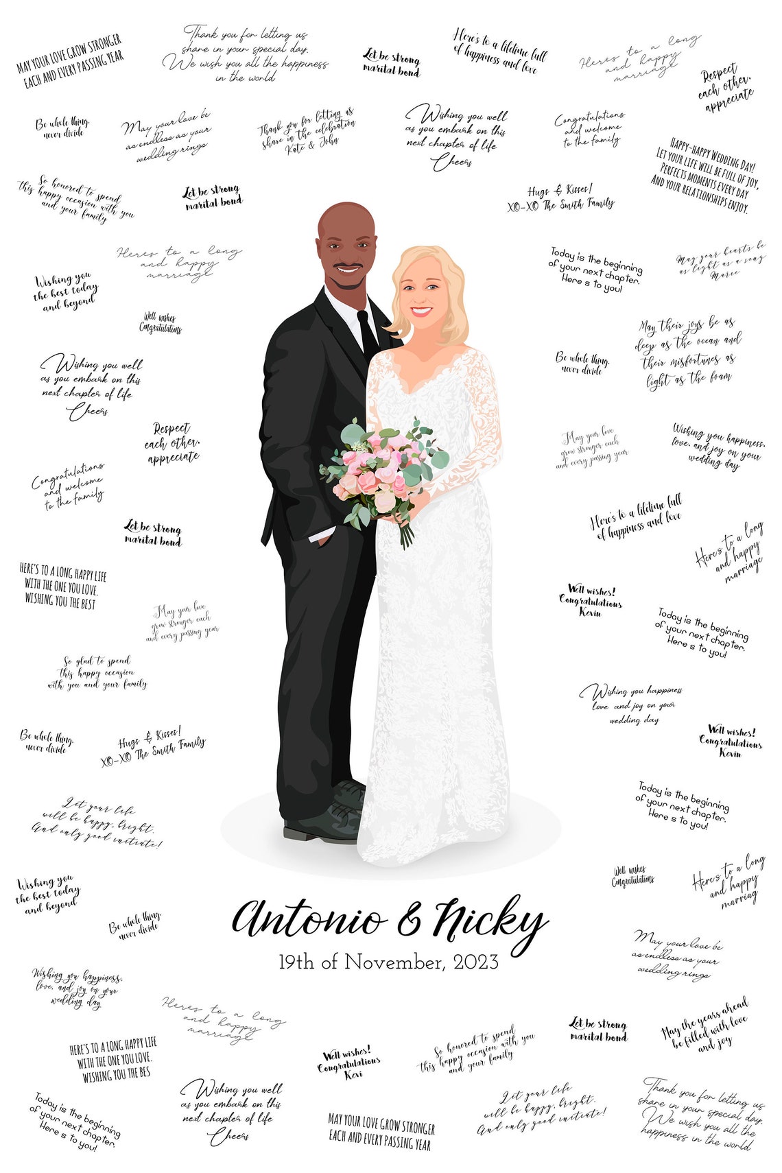 Daniel and Sabrina Wedding Guest Book Couple Portrait Poster - Image 2