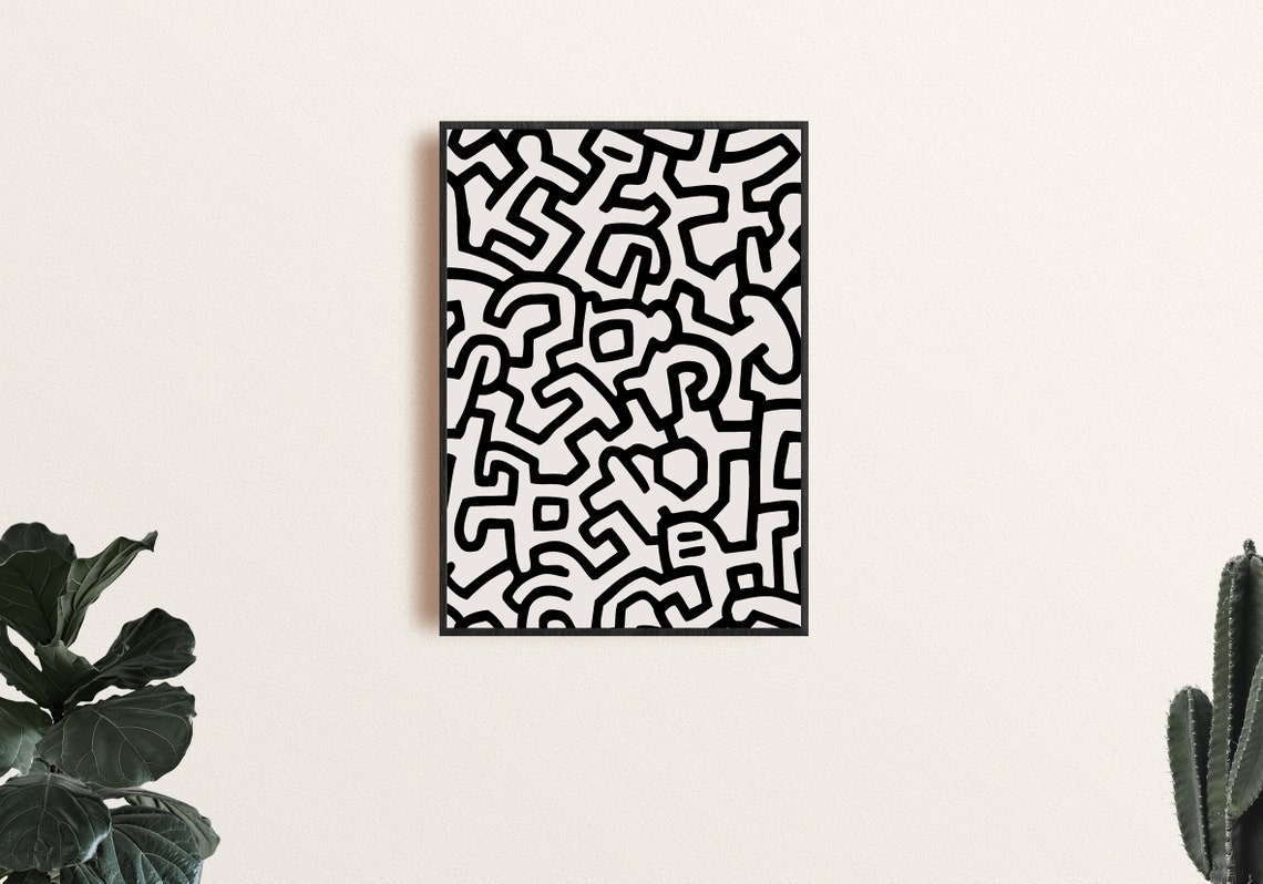 Keith Haring Black and White Maze Dancing Figures Vintage Poster - Image 2